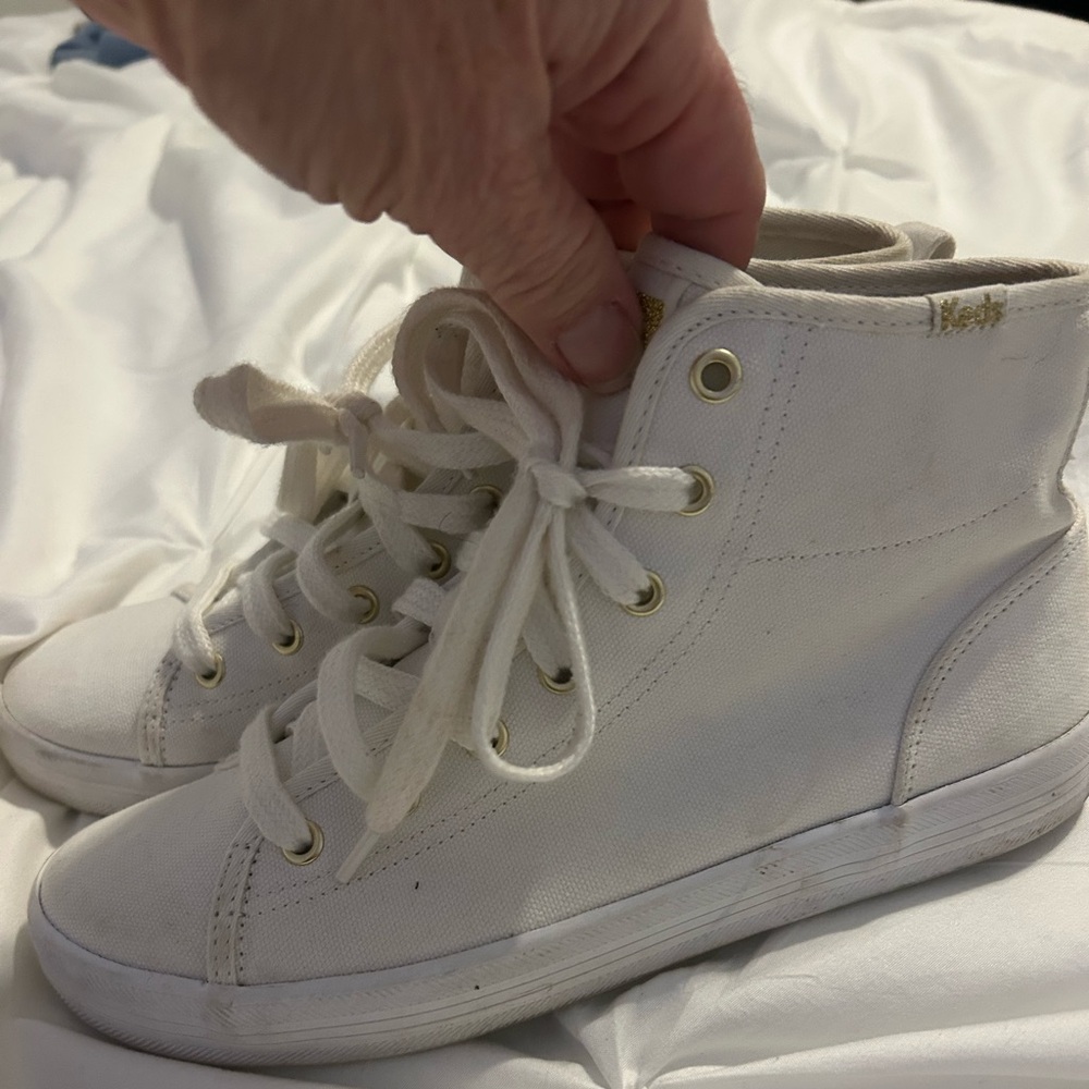 Keds White High-Top Canvas Sneakers with Gold Accent